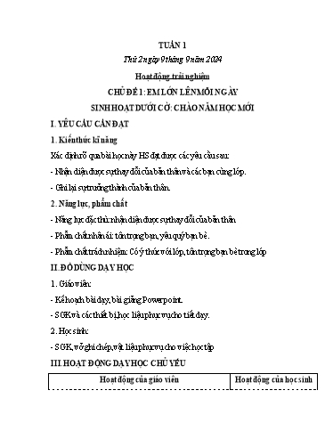 Kế hoạch bài dạy Lớp 5 - Thứ 2+3+4, Tuần 1 Năm học 2024-2025 (Phan Thị Huyền)