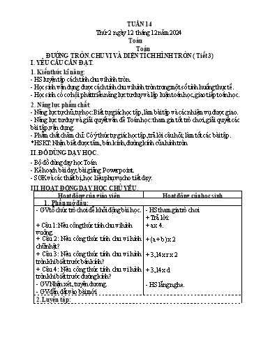 Kế hoạch bài dạy Lớp 5 - Thứ 2+3+4, Tuần 14 Năm học 2024-2025 (Phan Thị Huyền)