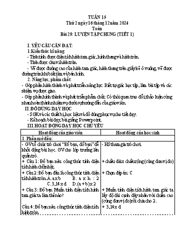 Kế hoạch bài dạy Lớp 5 - Thứ 2+3+4, Tuần 15 Năm học 2024-2025 (Phan Thị Huyền)