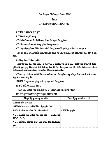 Kế hoạch bài dạy Lớp 5 - Thứ 2+3+4, Tuần 16 Năm học 2024-2025 (Phan Thị Huyền)