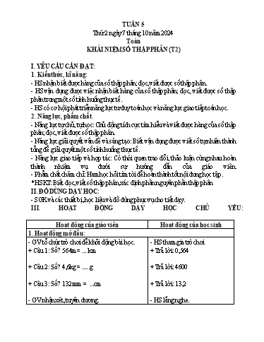 Kế hoạch bài dạy Lớp 5 - Thứ 2+3+4, Tuần 5 Năm học 2024-2025 (Phan Thị Huyền)