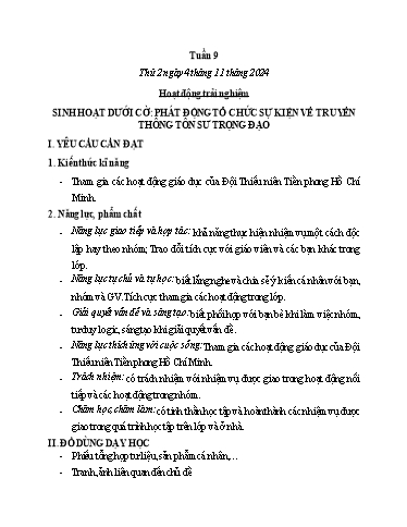 Kế hoạch bài dạy Lớp 5 - Thứ 2+3+4, Tuần 9 Năm học 2024-2025 (Nguyễn Thị Trinh)