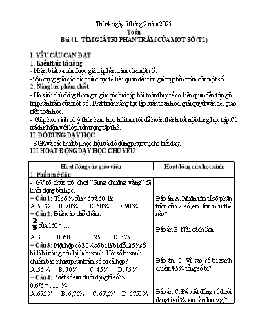 Kế hoạch bài dạy Lớp 5 - Thứ 4+5+6, Tuần 21 Năm học 2024-2025 (Phan Thị Ánh Tuyết)