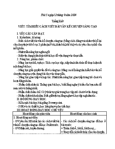 Kế hoạch bài dạy Lớp 5 - Thứ 5+6 (12/9 - 13/9/2024) Năm học 2024-2025 (Nguyễn Thị Trinh)