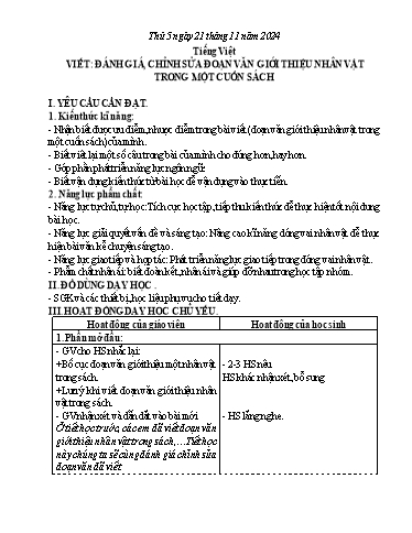 Kế hoạch bài dạy Lớp 5 - Thứ 5+6 (21/11 - 22/11/2024) Năm học 2024-2025 (Nguyễn Thị Trinh)