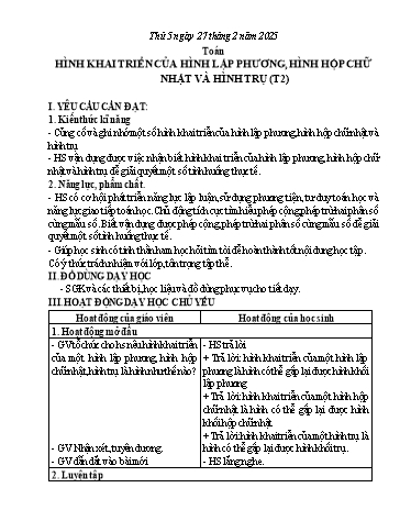 Kế hoạch bài dạy Lớp 5 - Thứ 5+6 (27/2 - 28/2/2025) Năm học 2024-2025 (Nguyễn Thị Trinh)
