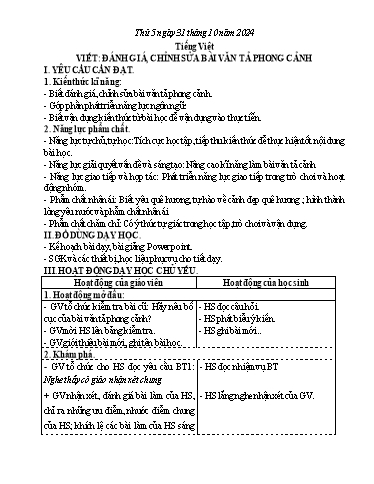 Kế hoạch bài dạy Lớp 5 - Thứ 5+6 (31/10 - 1/11/2024) Năm học 2024-2025 (Nguyễn Thị Trinh)