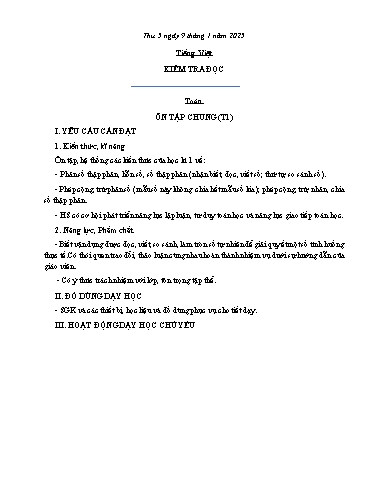 Kế hoạch bài dạy Lớp 5 - Thứ 5+6 (9/1 - 10/1/2025) Năm học 2024-2025 (Nguyễn Thị Trinh)