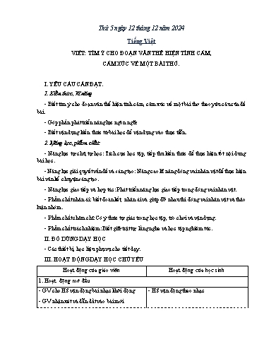 Kế hoạch bài dạy Lớp 5 - Thứ 5+6, Tuần 14 Năm học 2024-2025 (Nguyễn Thị Trinh)
