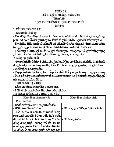 Kế hoạch bài dạy Lớp 5 - Thứ 5+6, Tuần 14 Năm học 2024-2025 (Phan Thị Ánh Tuyết)