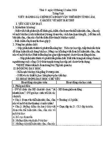 Kế hoạch bài dạy Lớp 5 - Thứ 5+6, Tuần 15 Năm học 2024-2025 (Phan Thị Huyền)