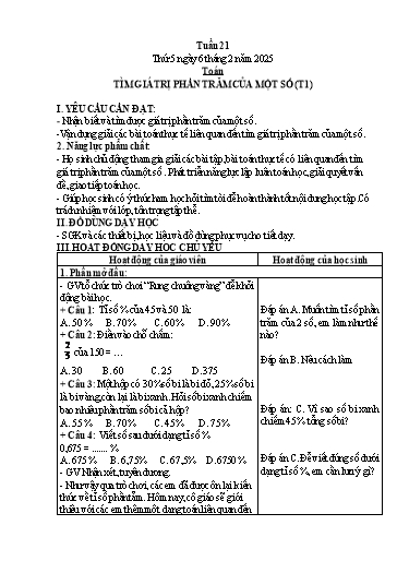 Kế hoạch bài dạy Lớp 5 - Thứ 5+6, Tuần 21 Năm học 2024-2025 (Nguyễn Thị Trinh)
