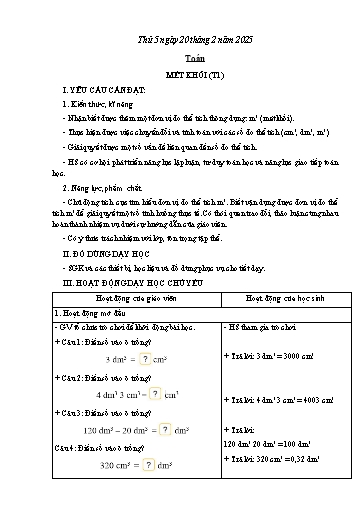 Kế hoạch bài dạy Lớp 5 - Thứ 5+6, Tuần 23 Năm học 2024-2025 (Nguyễn Thị Trinh)