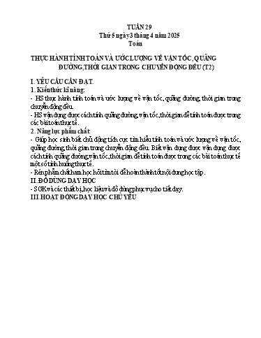 Kế hoạch bài dạy Lớp 5 - Thứ 5+6, Tuần 29 Năm học 2024-2025 (Phan Thị Ánh Tuyết)