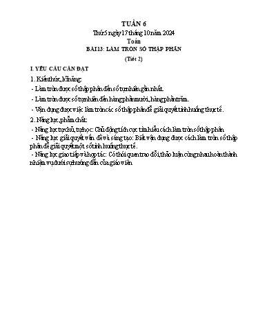 Kế hoạch bài dạy Lớp 5 - Thứ 5+6, Tuần 6 Năm học 2024-2025 (Phan Thị Ánh Tuyết)
