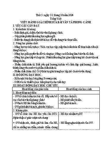 Kế hoạch bài dạy Lớp 5 - Thứ 5+6, Tuần 8 Năm học 2024-2025 (Phan Thị Huyền)