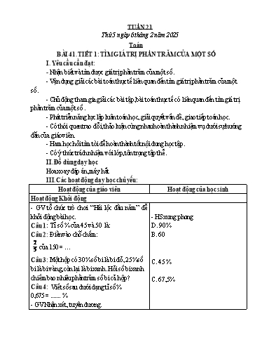 Kế hoạch bài dạy Lớp 5 - Tuần 21 Năm học 2024-2025